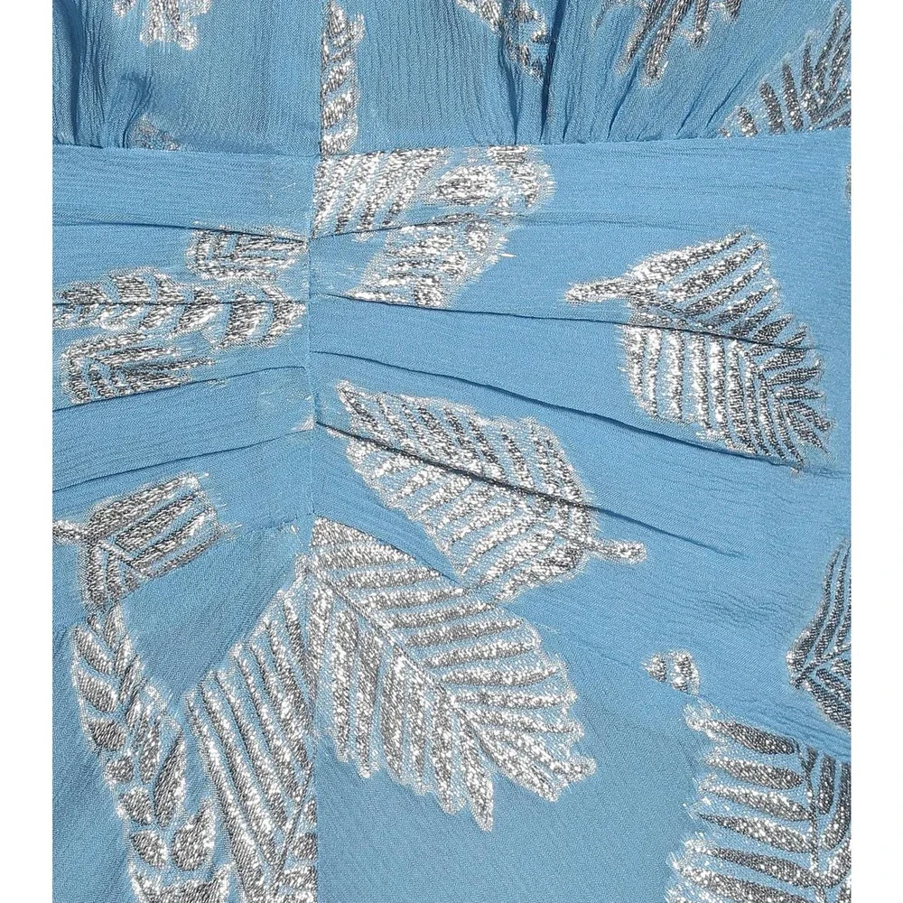 RIXO London Blue Indra Metallic Feather Print Midi Dress - Picture 12 of 12